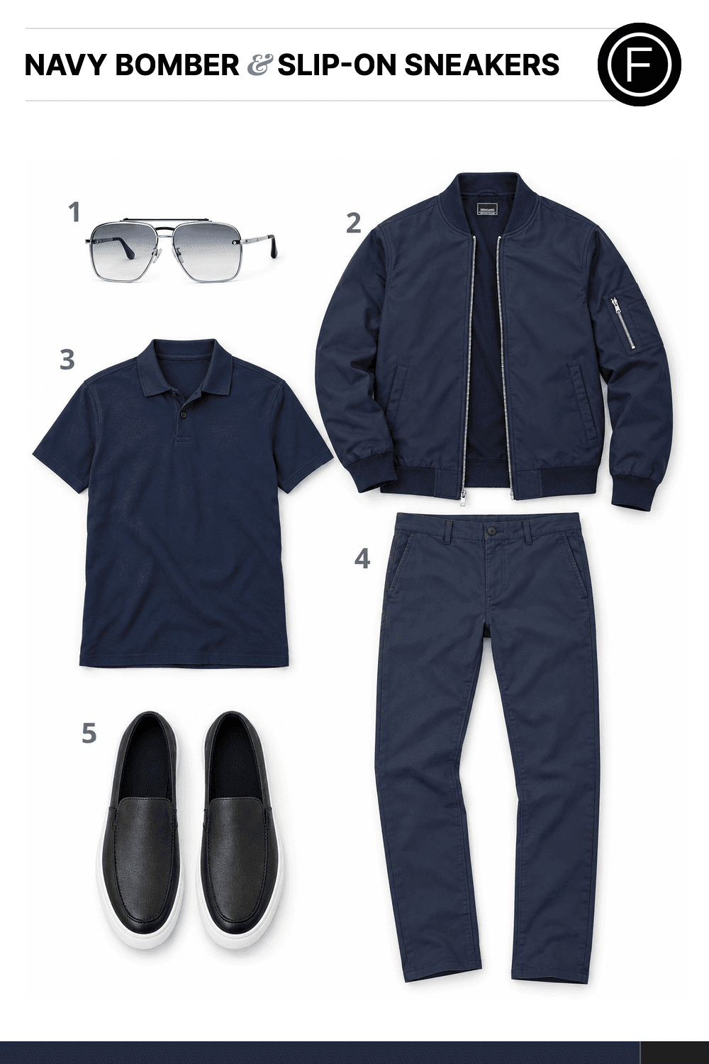 Jason Statham’s Navy Bomber & Slip-On Sneakers Outfit